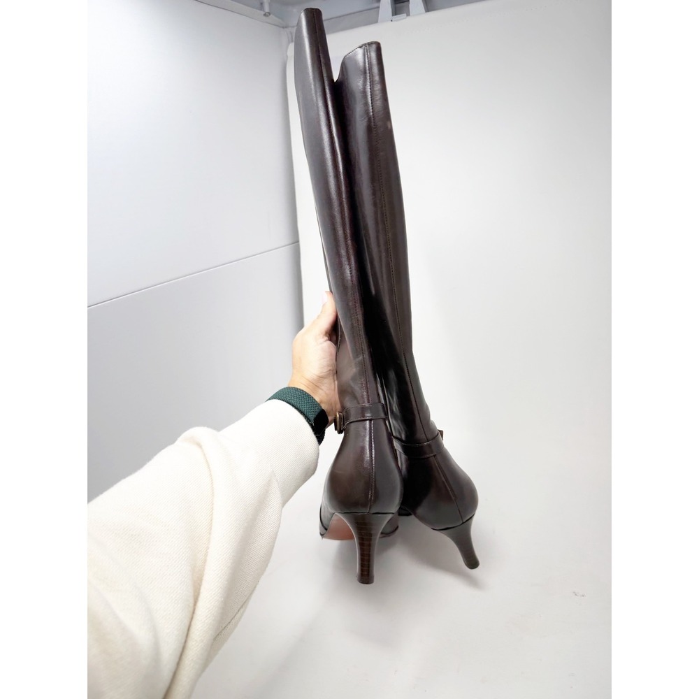 Ralph Lauren Y2K Leather Knee High Boots Pointed Toe Kitten Heel Black Size 8 B - Picture 6 of 7